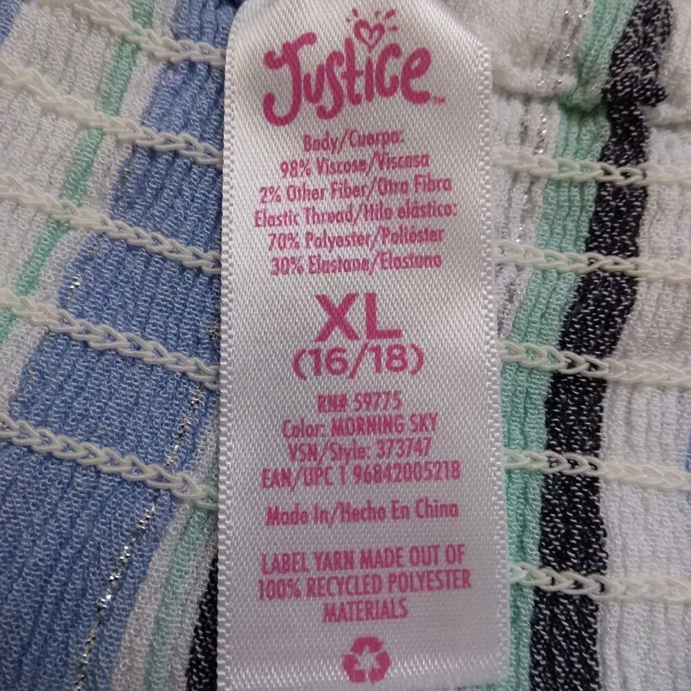 2 JUSTICE Shirt Top Blouse Tank Top Pink Stripes Blue Stripes Girls XL 16-18